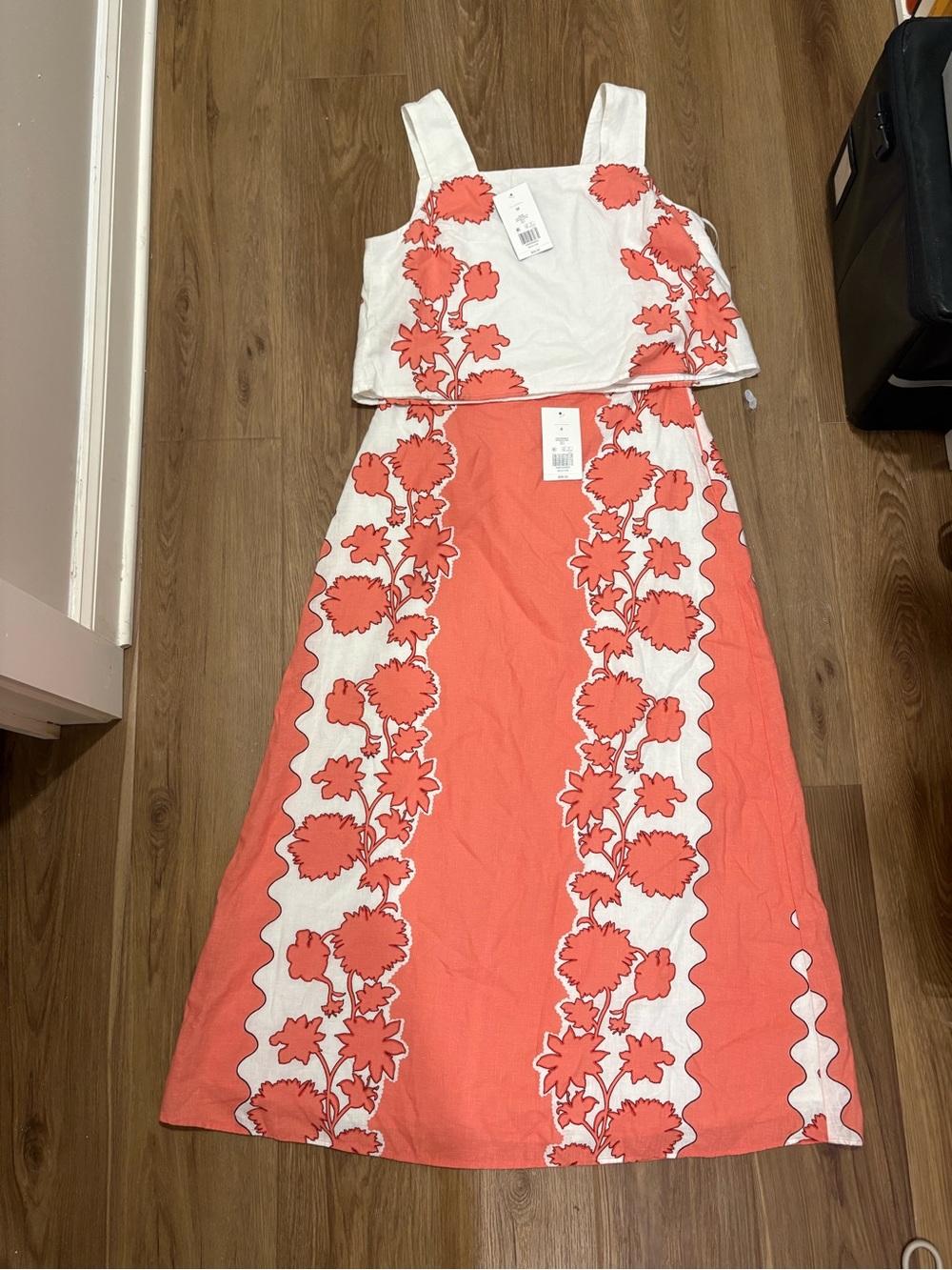 crown & ivy Coral and White Floral Two-Piece Skirt Set